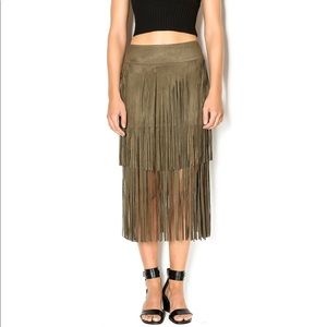Faux suede fringe midi